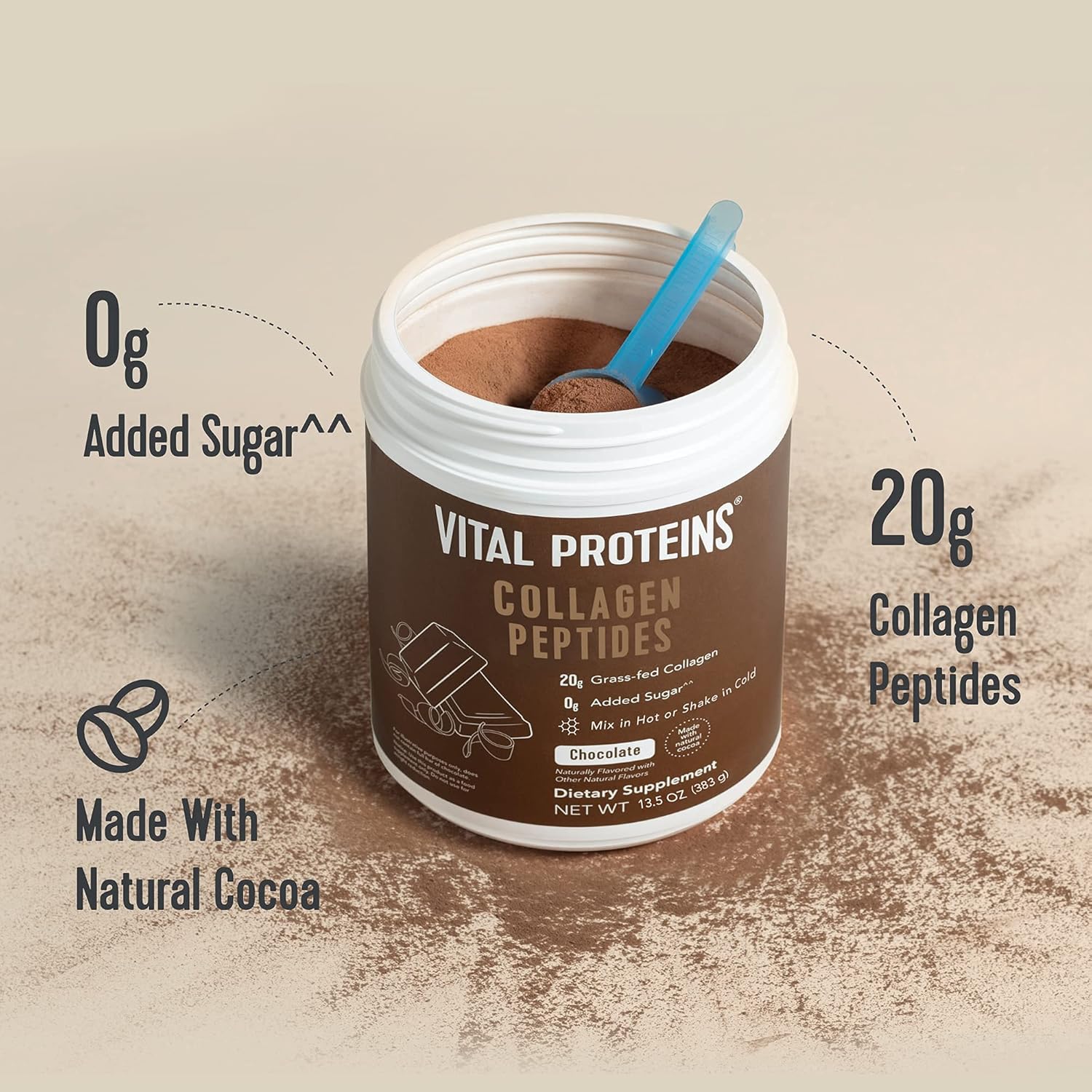 Chocolate Collagen Powder Supplement for Skin Hair Nail Joint, 27g per Serving, 26.8 oz Canister Pack of 2 k7