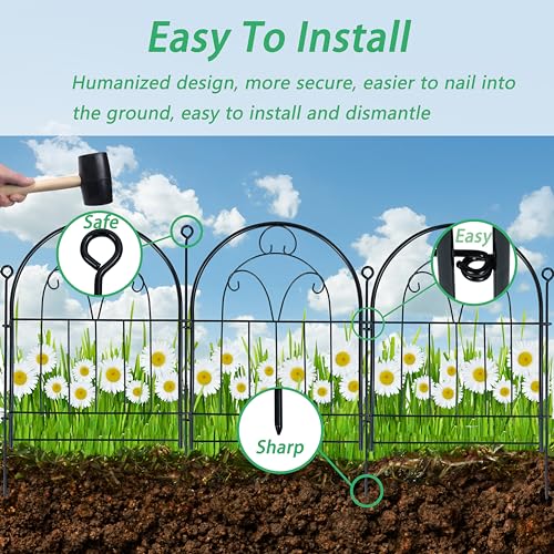 Decorative Garden Fence Border 10 Panels, Rustproof Metal No Dig, Black a7