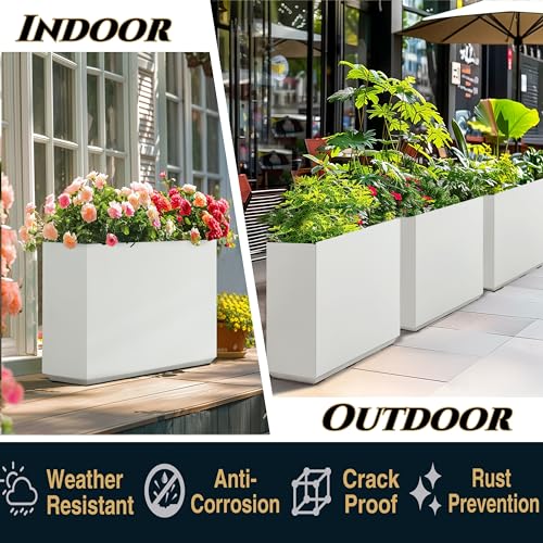 Metallic Outdoor Planter Box, Tall Divider, White 7k