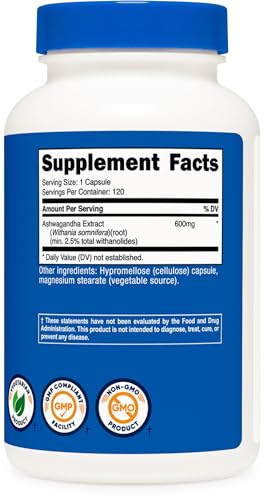 Ashwagandha Root Supplement 600mg, 120 Capsules a7