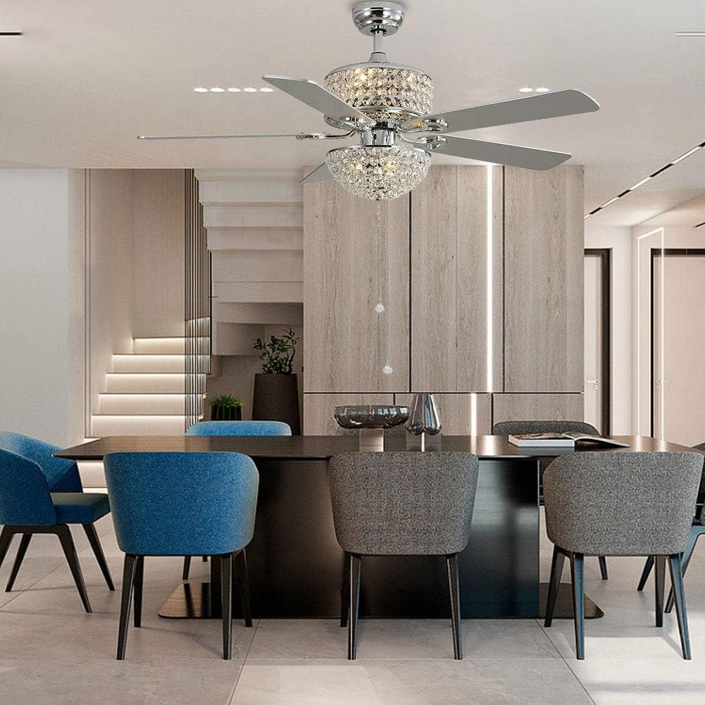 Crystal Ceiling Fan with Light and Remote 5 Blades 3 Speed k7