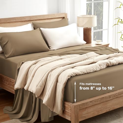 Queen Sheets Set, Cooling Bamboo Bedding, Deep Pocket, Dark Green K7