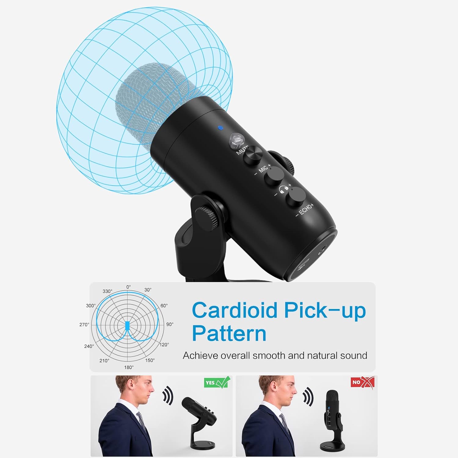 USB Condenser Mic for PC Gaming Podcast Black k7