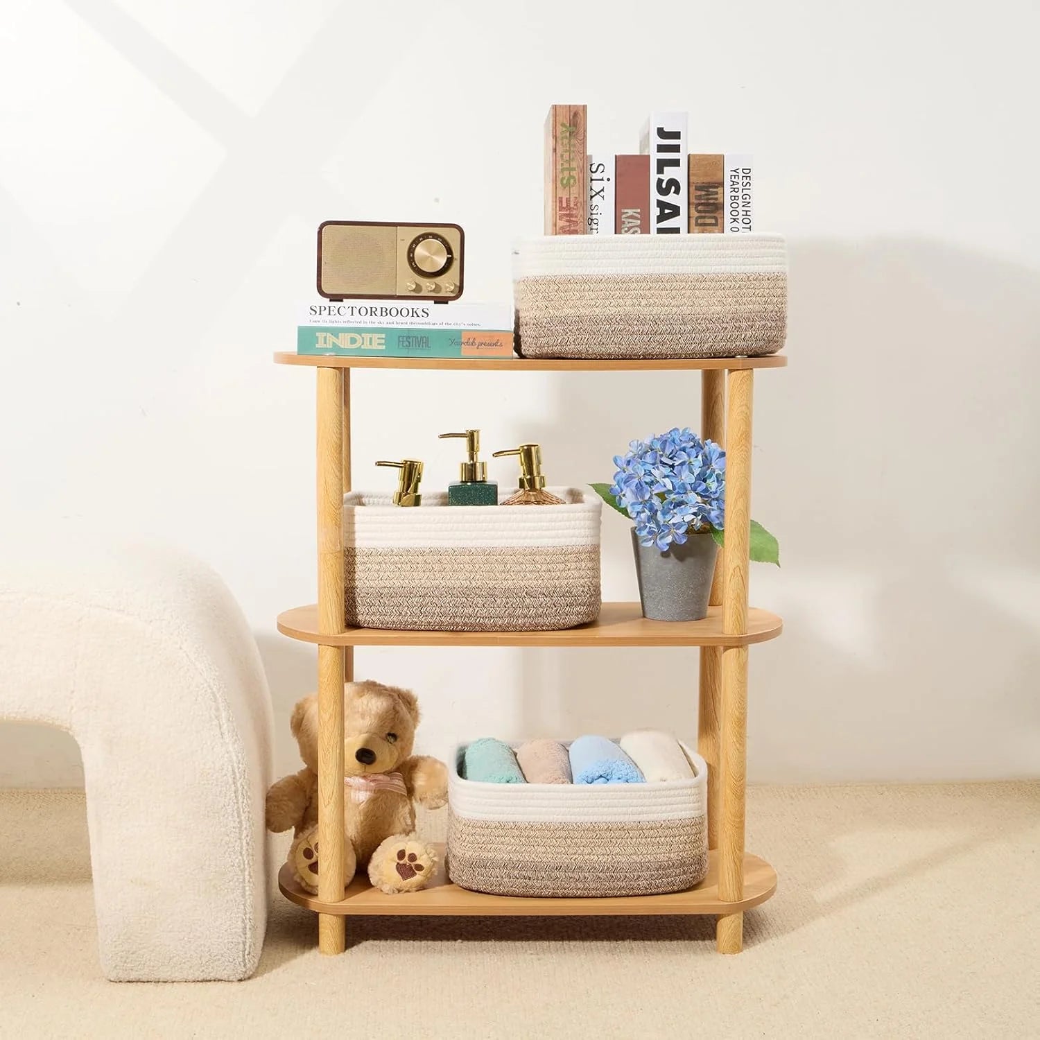 Small Storage Baskets for Organizing, Woven Rope Cube Bins 3 Pack a7