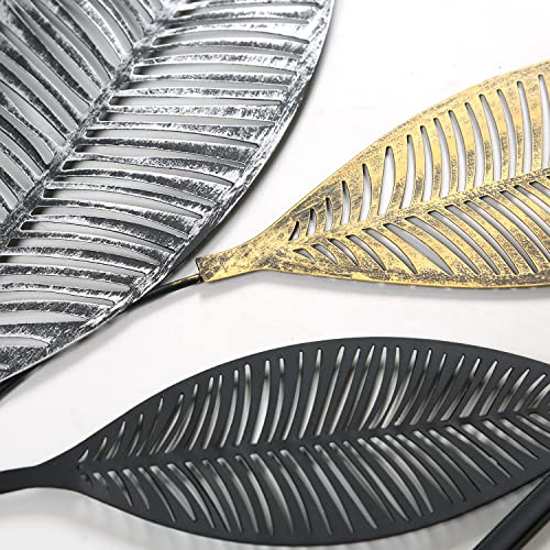 Metal Wall Art Set of 2 Leaf Decor 14x35in K7m