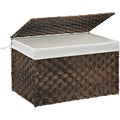 Wicker Storage Basket with Lid, 27.7 Gallon (105L) Large Blanket Basket with Lid, Woven Storage Bin with Handles, Removable Liner, Metal Frame, Foldable, for Bedroom, Laundry Room, Brown