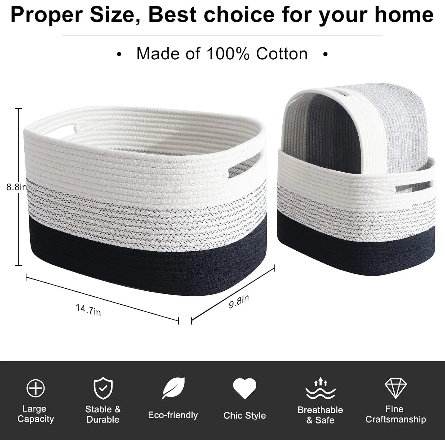 Woven Cotton Rope Storage Basket for Toys & Towels k7