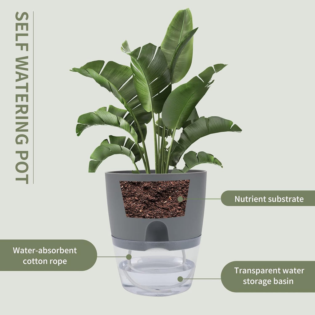 Self-Watering Plant Pot 6 Inch 6 Pack Grey a7