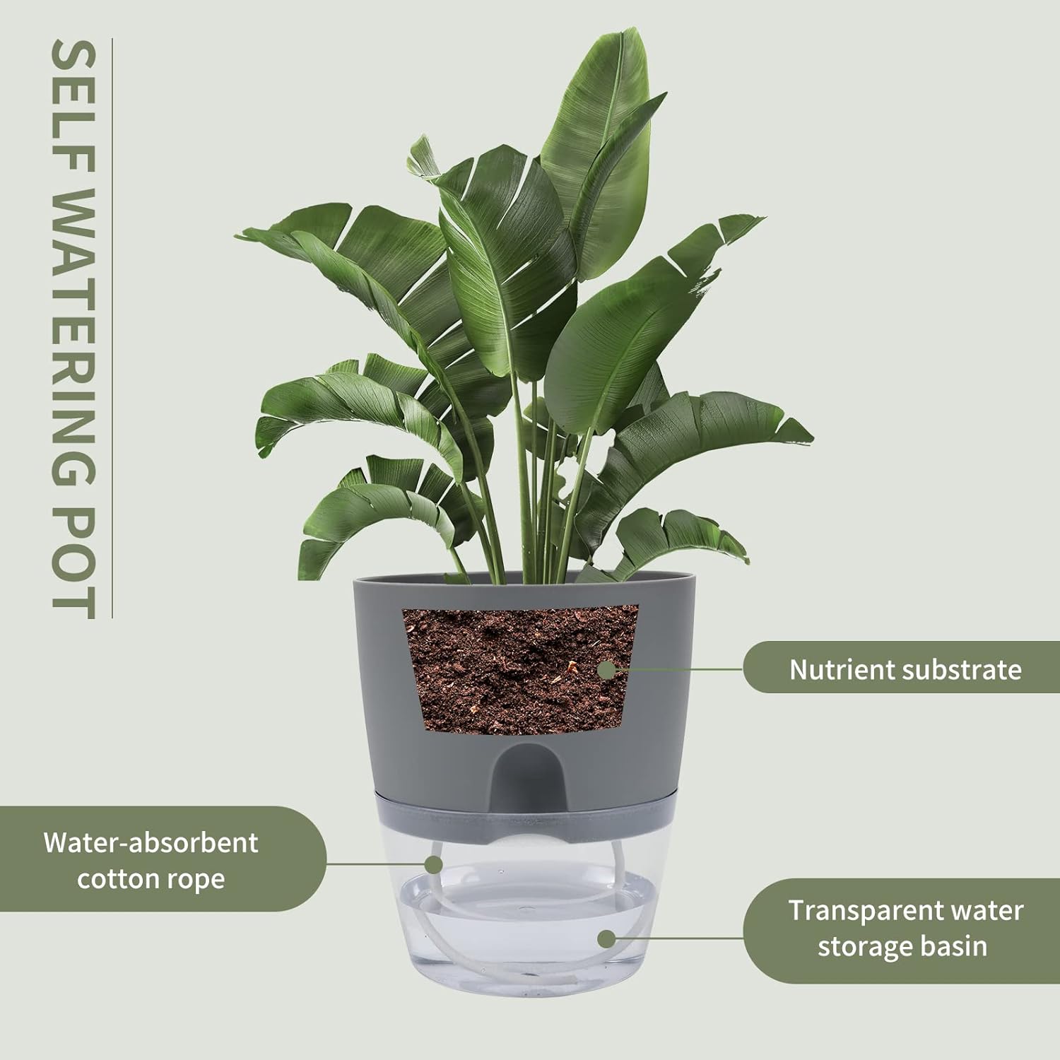 Self-Watering Plant Pot 6 Inch 6 Pack Grey a7
