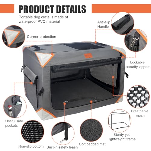 Collapsible Dog Crate for Small Medium Dogs, 4-Door Travel Pet Crate K7p