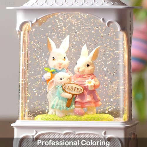 Easter Snow Globe Lantern with Timer Swirling Glitter, Indoor Decor A7