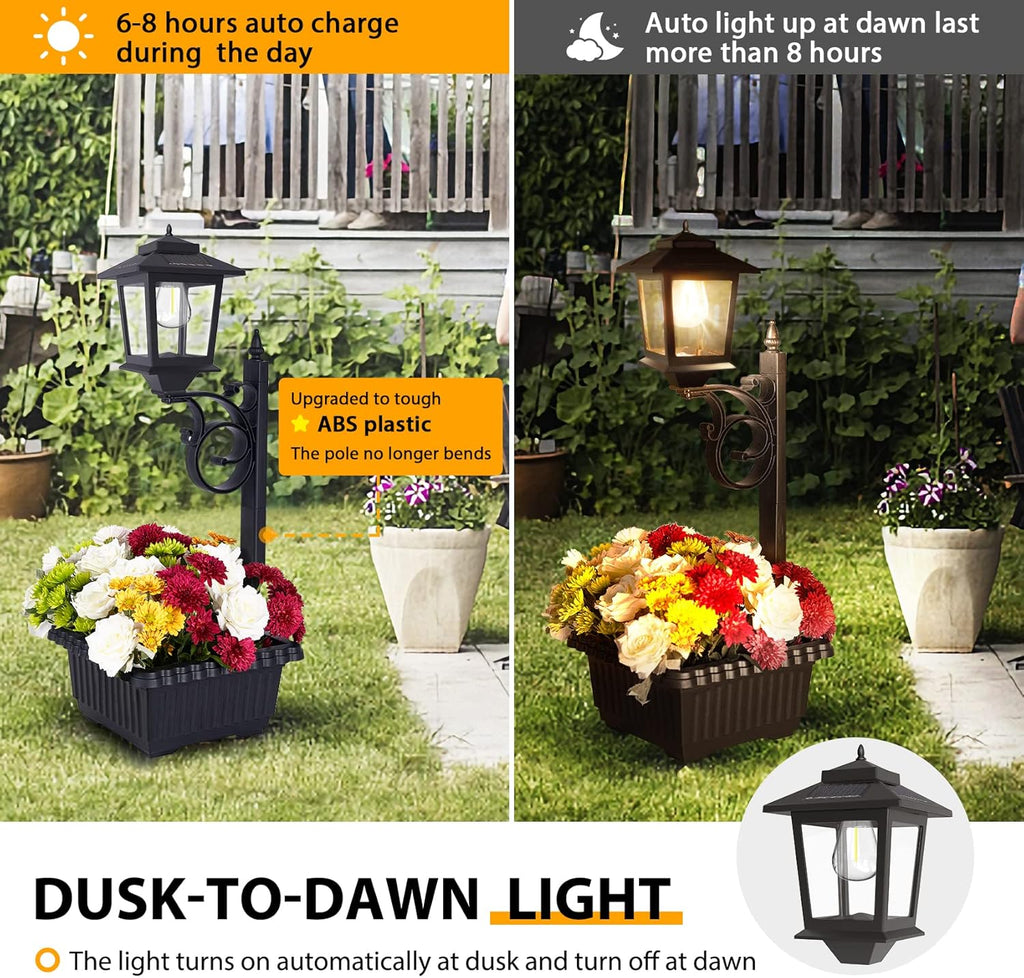 Solar Lamp Post Lights Outdoor 2 Pack with Planter k7