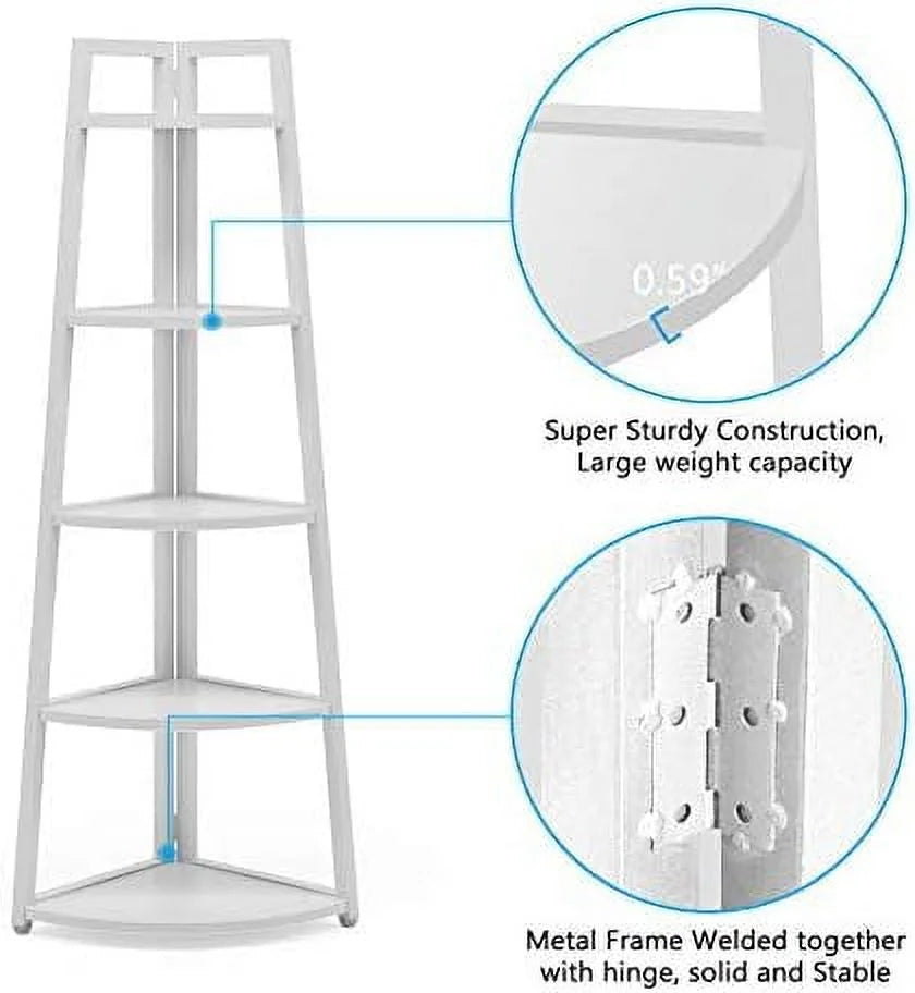70 inch Tall Corner 5 Tier Bookshelf Bookcase Gold a7