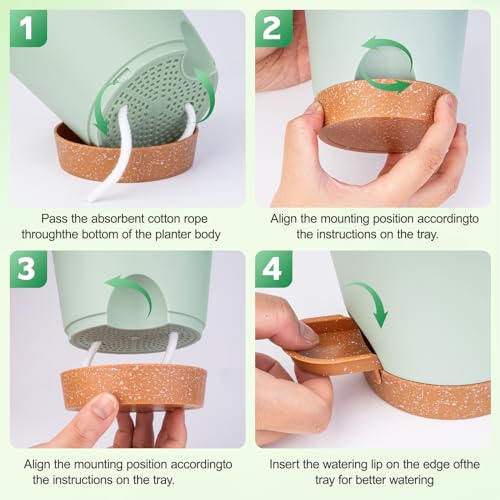 Self-Watering Plant Pots with Drainage Hole and Saucer 8-5 Inch K7