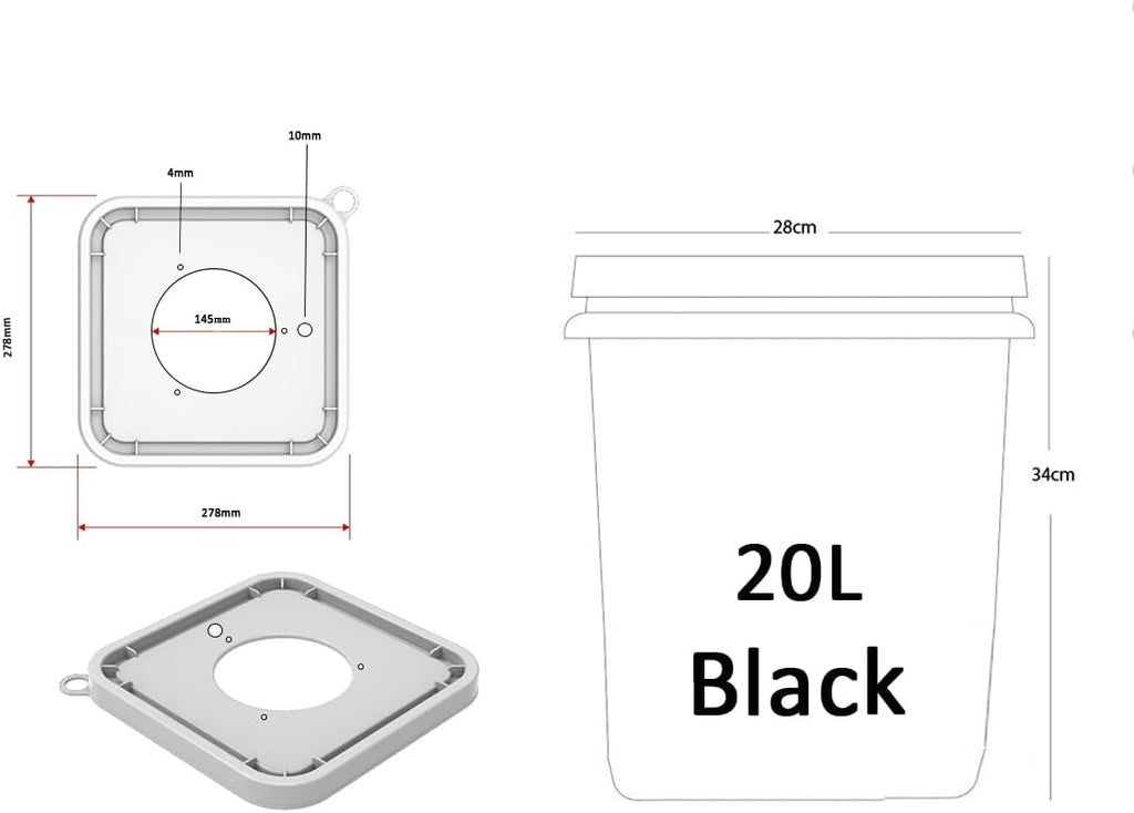 Hydroponics RDWC Grow System 20L 4 Sites Black k7