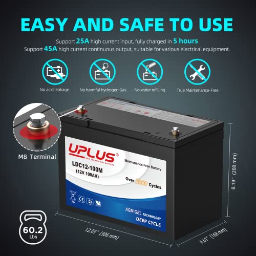 12V 100Ah Deep Cycle AGM Battery for Solar RV Camping T7