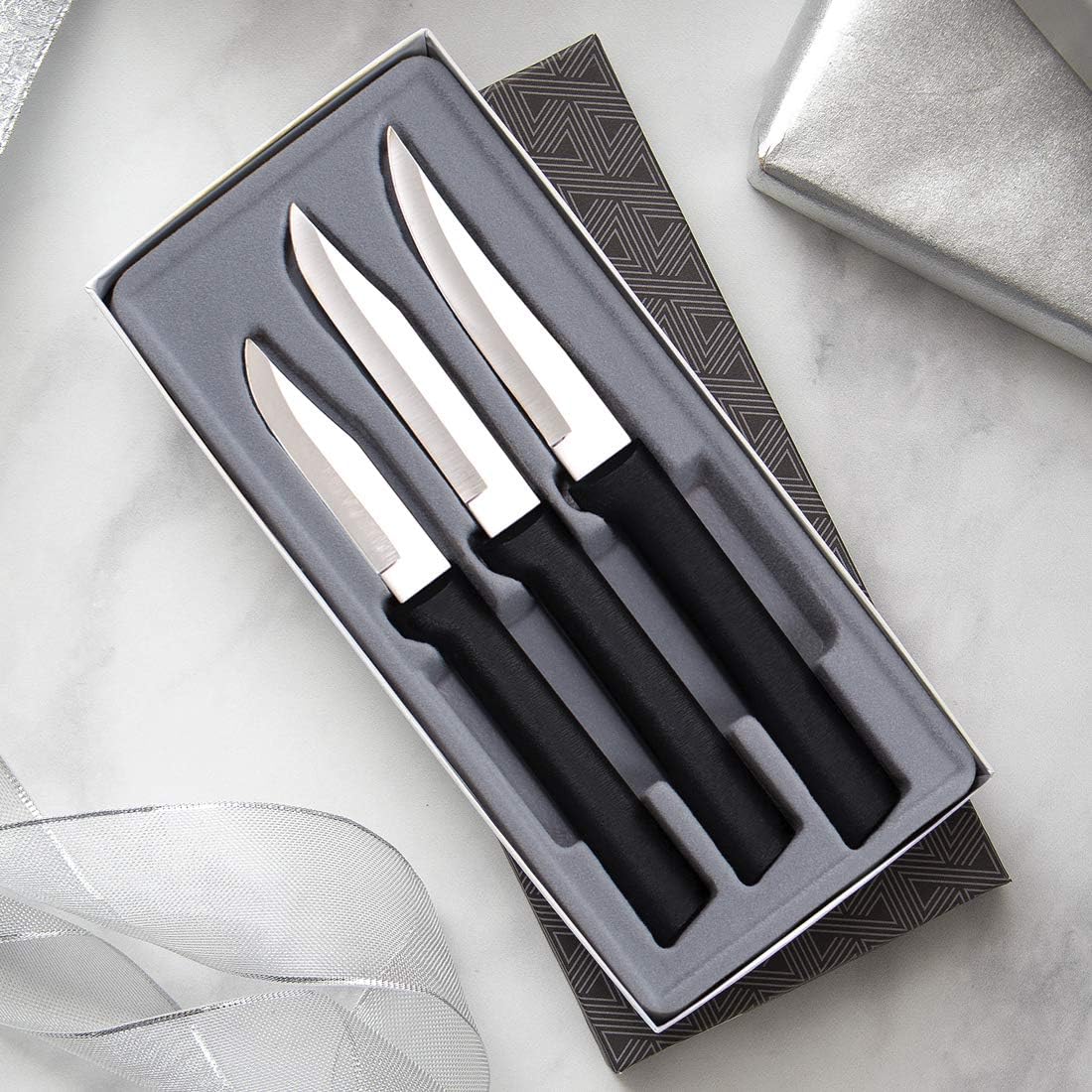 Paring Knife Set 3-Piece Stainless Steel Black Handle 2.5-3.25in a7