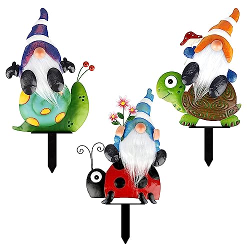 Garden Gnome Stakes Outdoor Metal Decor 4 Pack k7