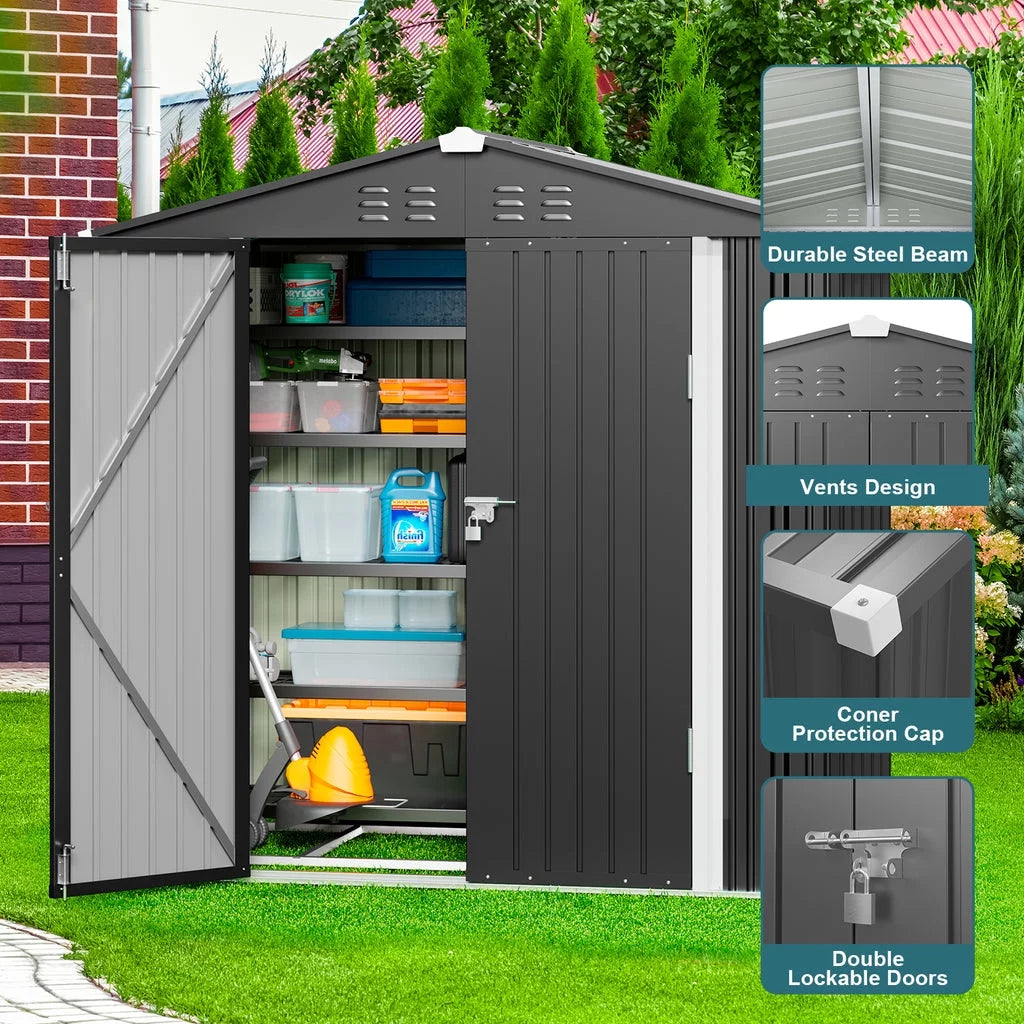 Outdoor Storage Shed with Metal Base Frame and Lockable Doors 7k