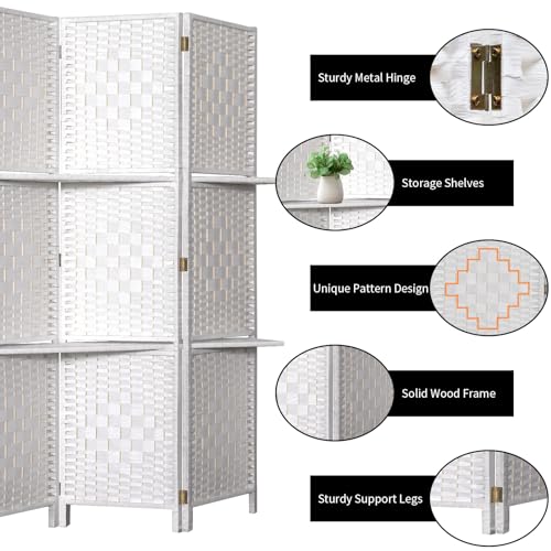 Folding Room Divider with Shelves 6FT Natural a7