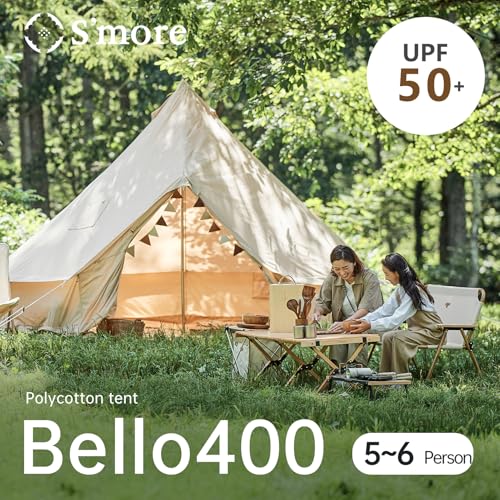 Canvas Bell Tent with Stove Jack, 4 Season Camping for 3-6 Person A7