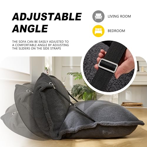 Giant Bean Bag Chair with Adjustable Backrest and Detachable Cover Grey k7