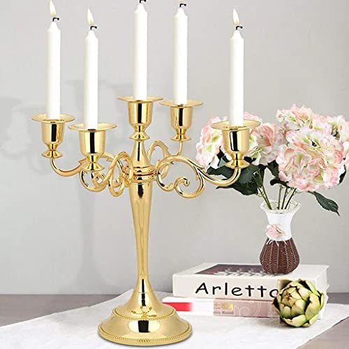 Gold 5 Arms Candelabra Metal Tall Holder for Pillar Candles A7