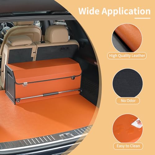 Car Organizer Trunk, Collapsible Leather with Lid, Auto Cargo Storage a7