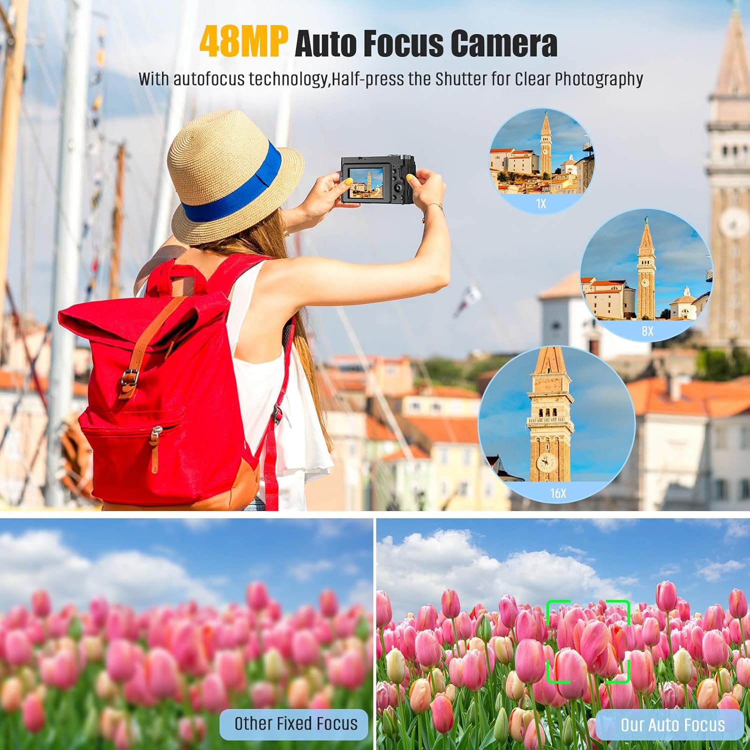 4K Digital Camera 48MP Autofocus Vlogging with Flip Screen 5x