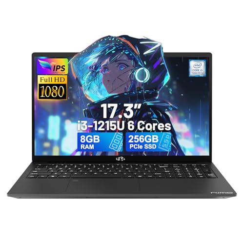 NIMO 17.3" IPS FHD-Laptop, Intel 6 Cores i3-1215U 16GB RAM 512GB SSD (Beat Ryzen 5 7520U, Up to 4.4GHz) Computer with 65W GaN Type C Fingerprint Backlit Keyboard, for Home Student and Business Silver