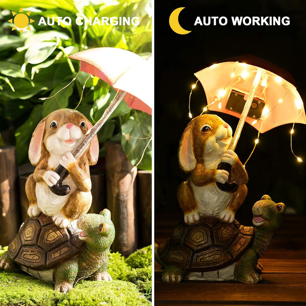 Solar Garden Statues Rabbit Turtle Decor Lights for Outside Yard A7k