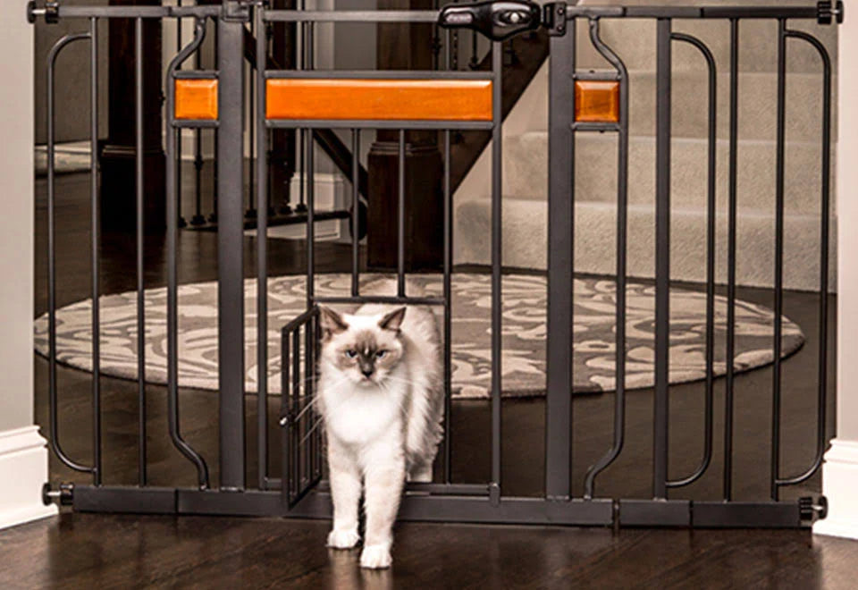 Extra Tall Pet Gate with Small Door, Black k7