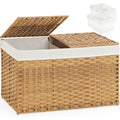 Storage Basket with Lid Wicker Baskets for Storage with 2 Separate Lid 42.3 Gallon (160 L) Rattan Storage Basket with 2 Liners and Handles Woven Storage Basket for Bedroom Laundry Natural