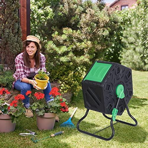 Compost Tumbler Dual Chamber Outdoor 37 Gallon Black a7