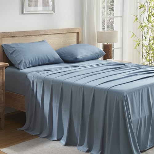 Queen Sheets Set, Cooling Bamboo Bedding, Deep Pocket, Dark Green K7