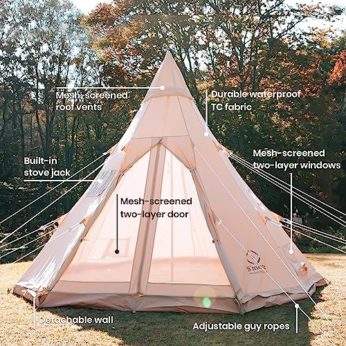 Canvas Bell Tent with Stove Jack, 4 Season Camping for 3-6 Person A7