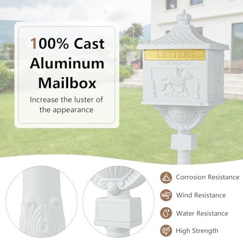 Cast Aluminum Mailbox with Post Locking Residential Outdoor Black K9