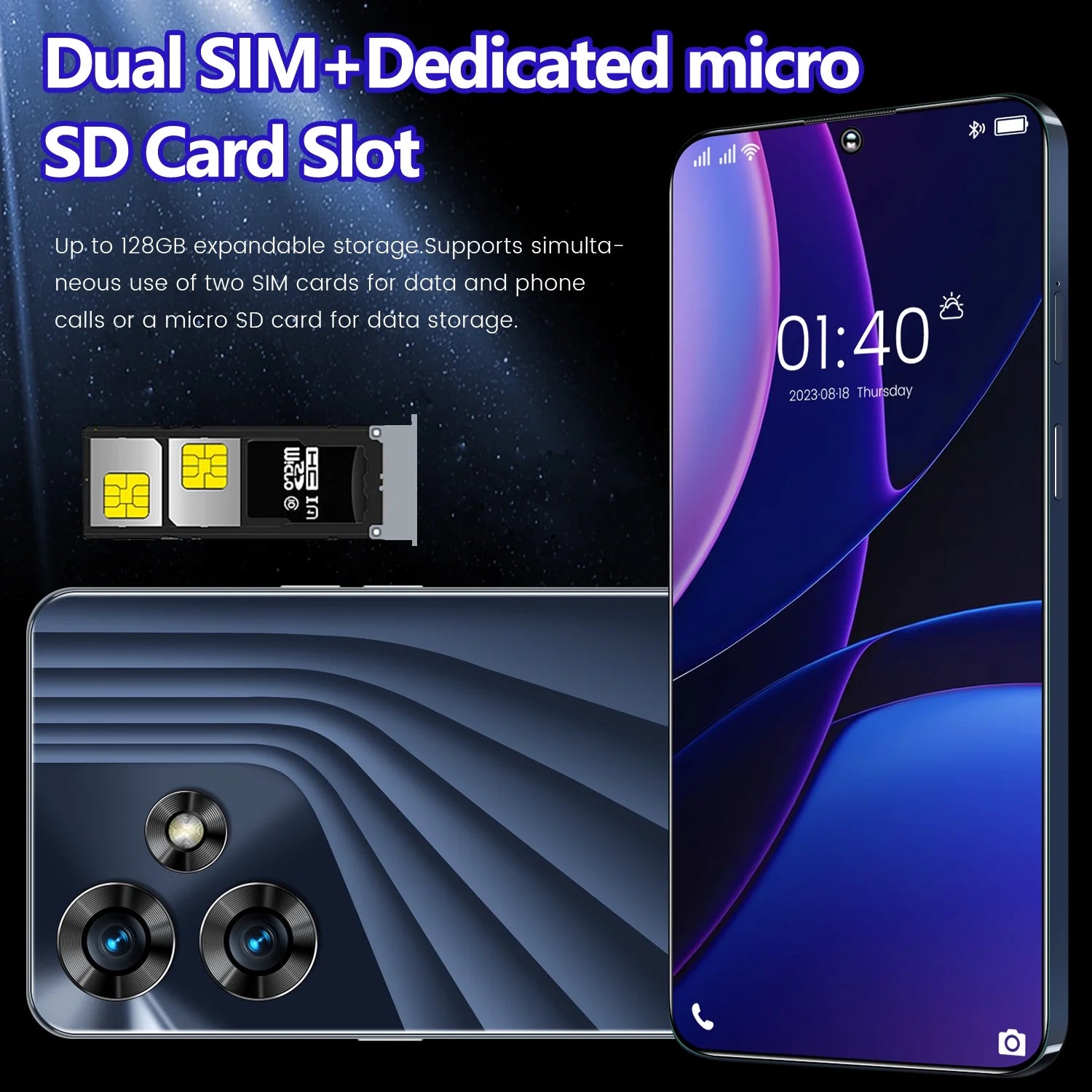 Unlocked Android Smartphone 4G Dual Sim 6.52" Black 8k