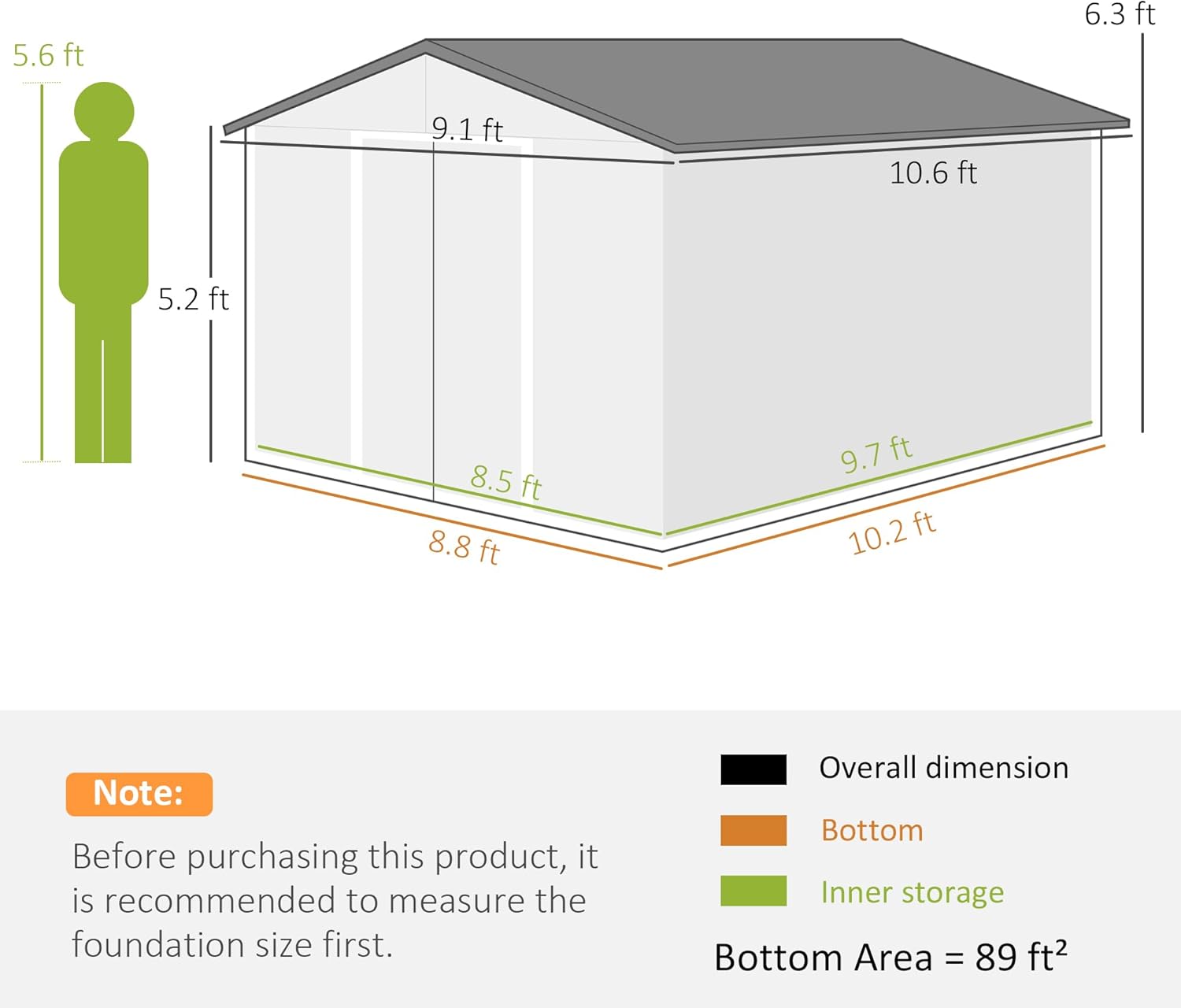 Outdoor Storage Shed 11x9 ft with Foundation Kit and Sliding Doors G7