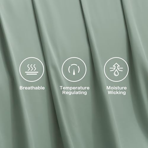 Queen Sheets Set, Cooling Bamboo Bedding, Deep Pocket, Dark Green K7