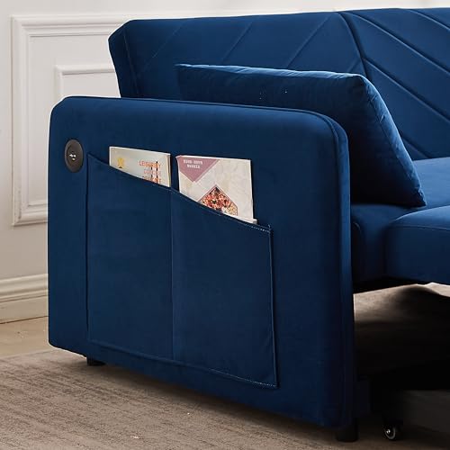 55 Inch Sleeper Sofa with USB Port, 3-in-1 Adjustable Couch Blue k7