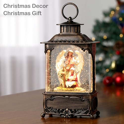 Easter Snow Globe Lantern with Timer Swirling Glitter, Indoor Decor A7