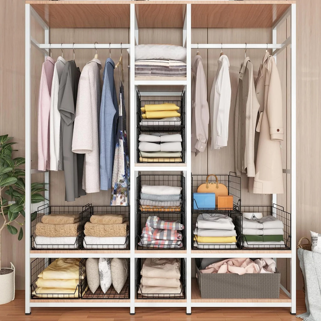 Stackable Closet Organizers 4 Pack, Metal Storage Bins, Black A7