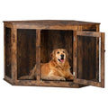 VITESSE Corner Dog Crate Furniture, 44/52inch Durable Wooden Dog Kennel End Table, Indoor Decorative Puppy Kennel with Metal Mesh, Heavy-Duty Pet House for Large Dogs with Portable Switch, TV Stand