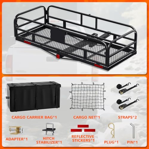 Hitch Mount Cargo Carrier Basket Folding 500 LBS 60x24x14 Fits 2 Receiver K7
