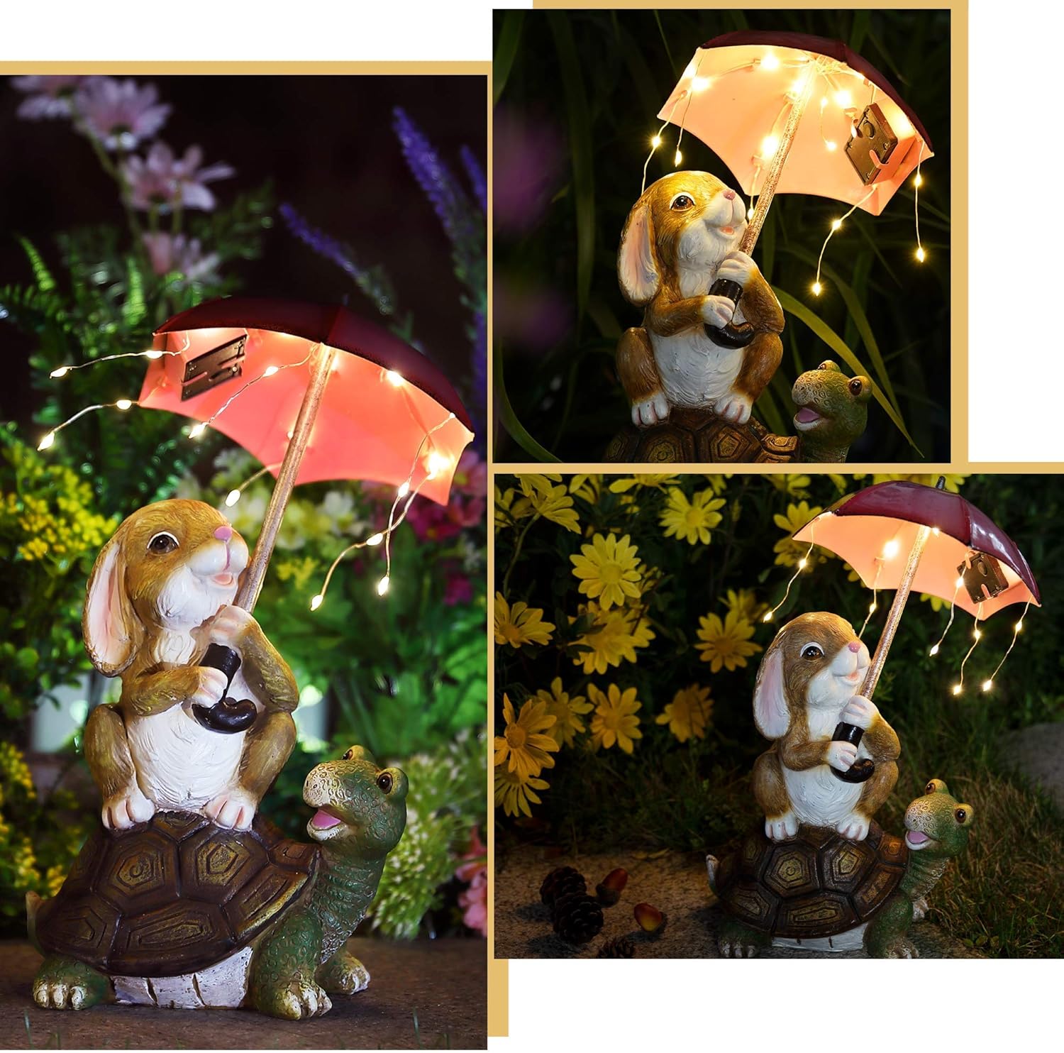 Solar Garden Statues Rabbit Turtle Decor Lights for Outside Yard A7k
