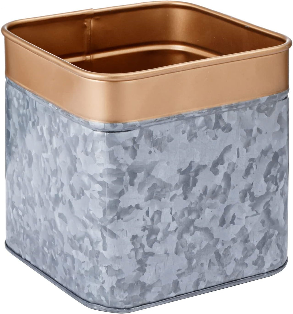 Galvanized Metal Square Flower Planter Pot with Copper Rim a7