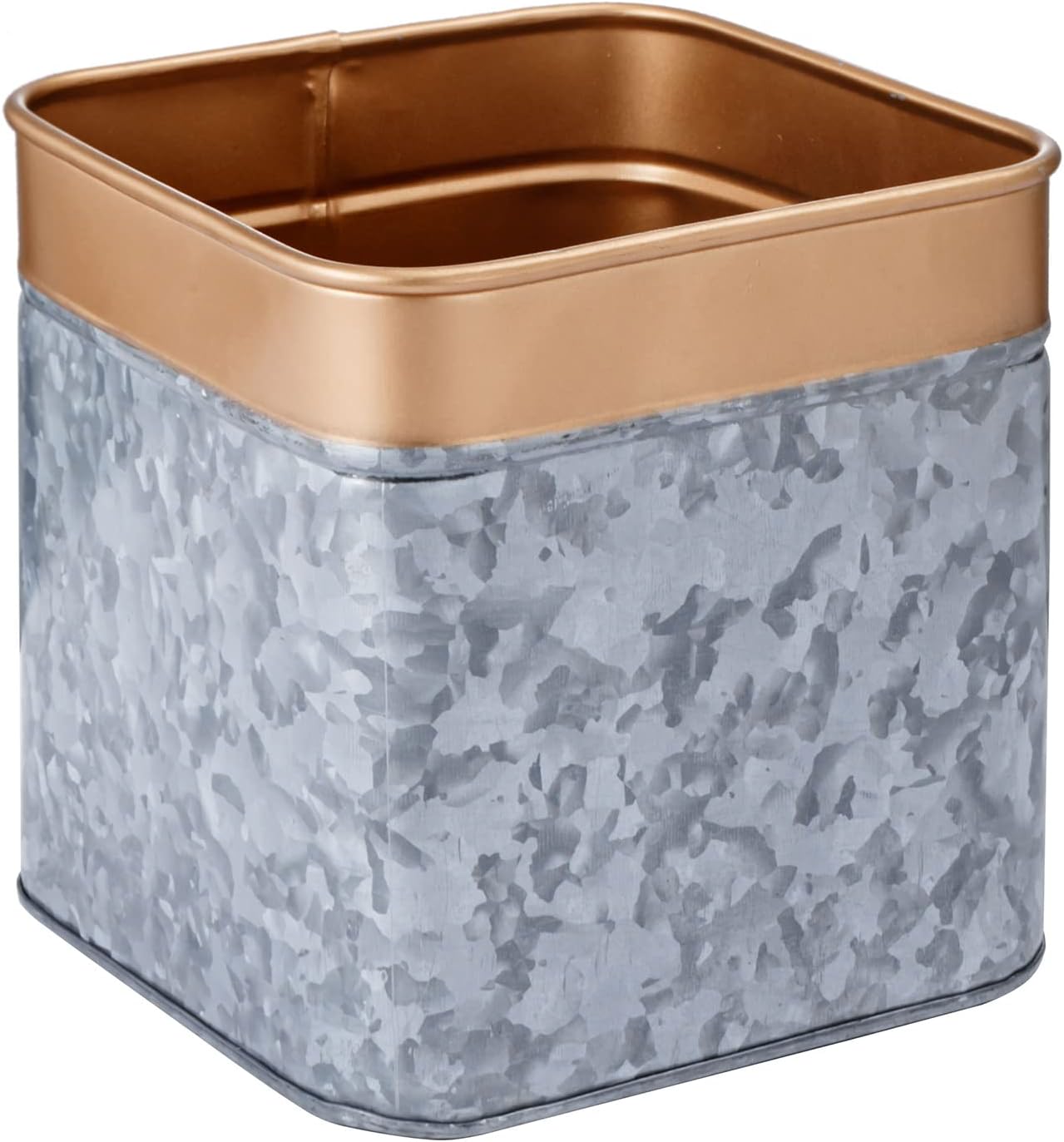 Galvanized Metal Square Flower Planter Pot with Copper Rim a7