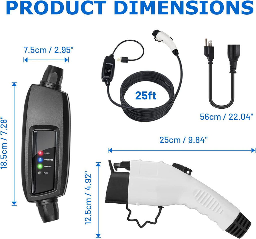 EV Charger 110V-240V 16Amp 25ft Cable Portable EVSE k7