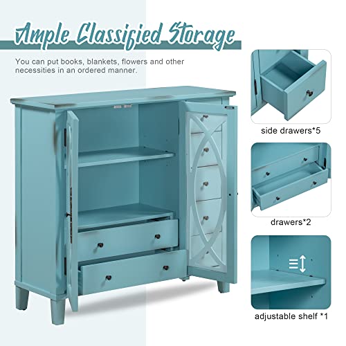Wooden Sideboard with Adjustable Shelf and 5 Drawers A7